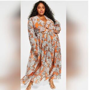 Nina Parker Orange Floral Maxi Dress Cover Up Resortwear Vacation Plus Size 4X